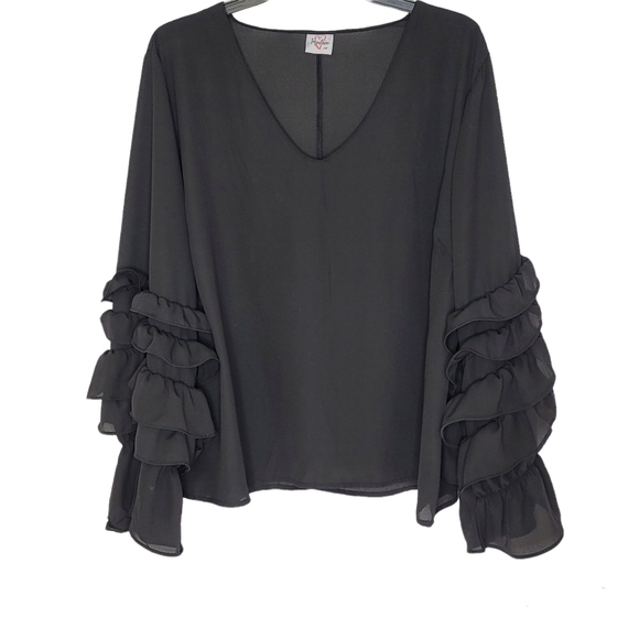 Black Ruffle Sleeve Top - Picture 3 of 4